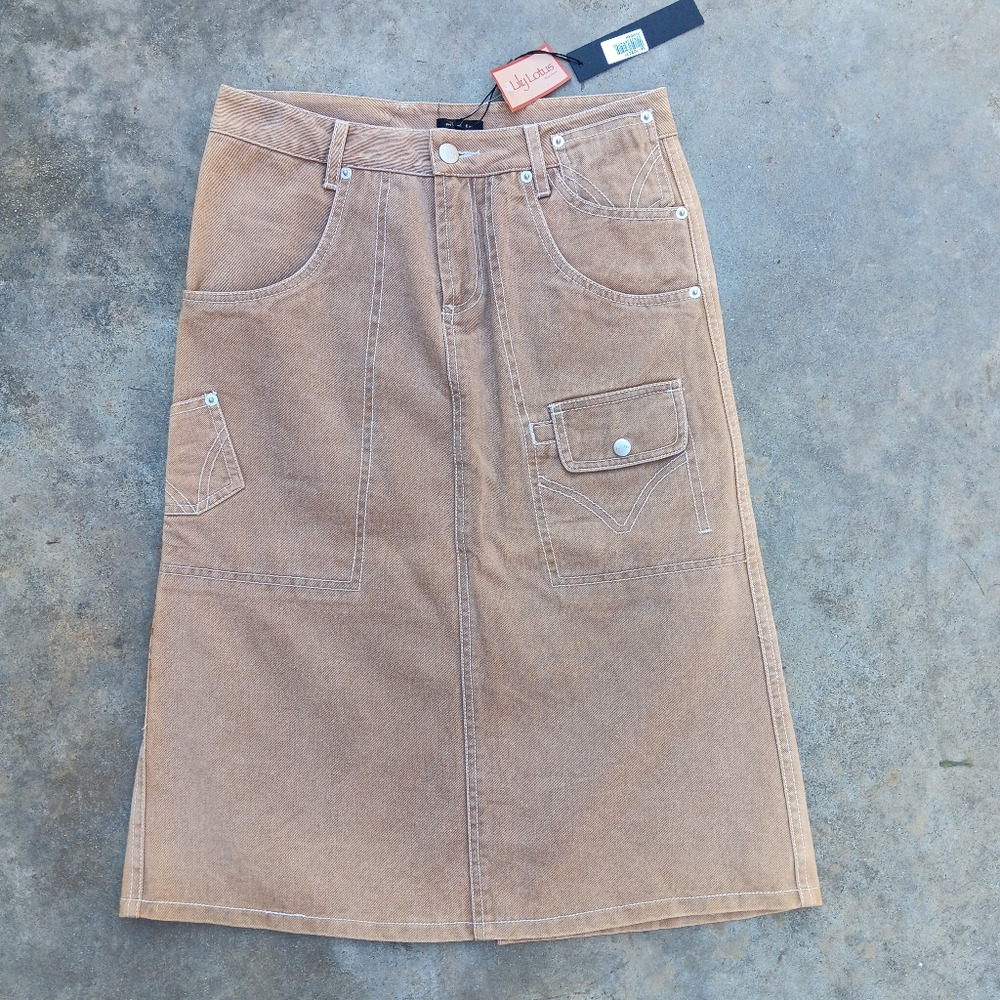 Cargo Faded Midi Skirt